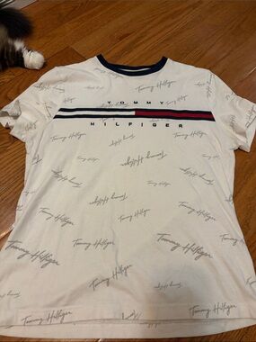 Tommy Hilfiger White Tee with Navy and Red Chest Stripe